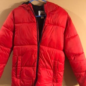 Red puffy old navy jacket
